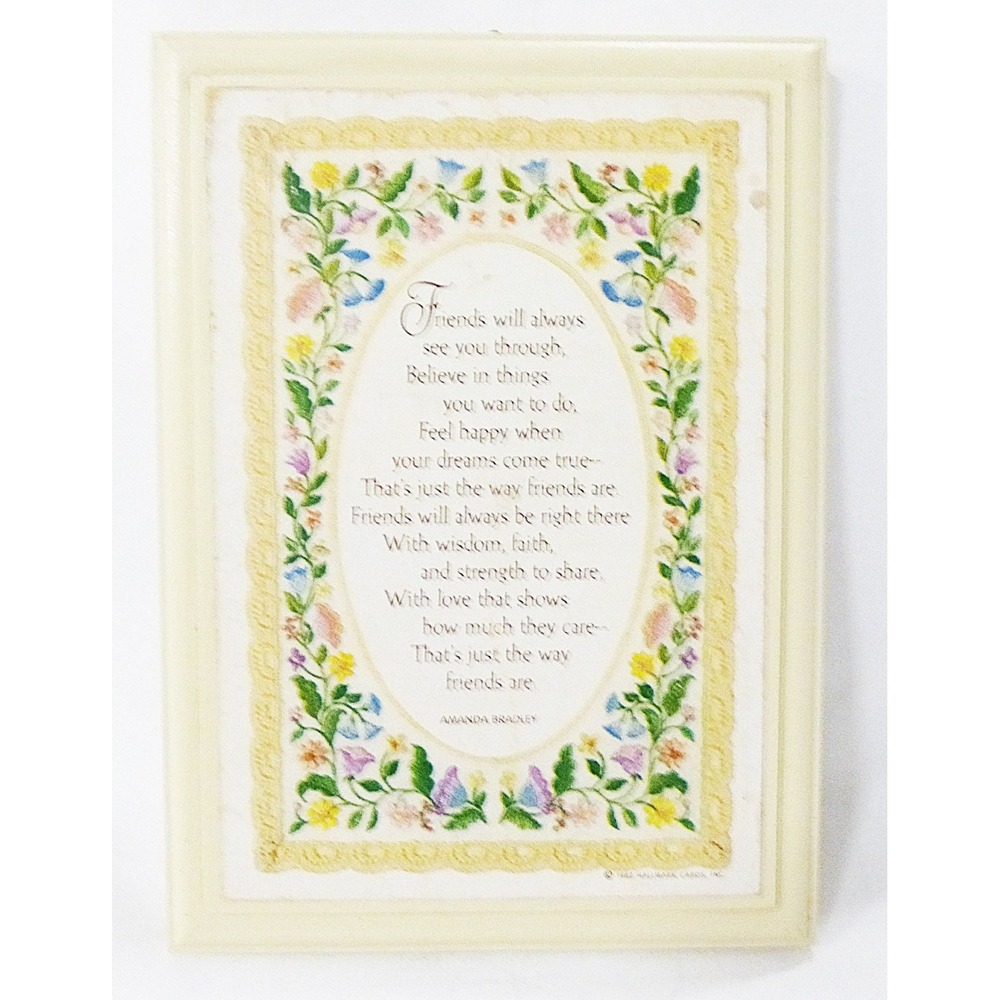 Vtg Hallmark plaque floral cross stitch picture wood home wall decor cottagecore